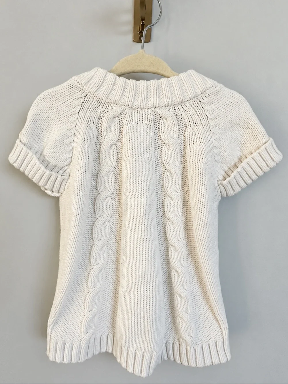 Vintage Gymboree 18-24M Ivory Cable Knit Short Sleeve Cardigan Sweater Cotton